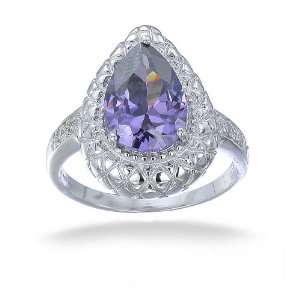 com 4CT Purple Pear & White CZ Fashion Ring Antique Look In Sterling 