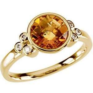   Golden Citrine & Diamond Cluster 14 kt Yellow Gold Ring (7) Jewelry