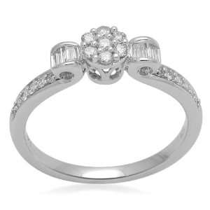  10K White Gold Diamond Centre Flower Bridal Ring (1/3 cttw 