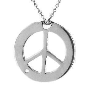   925 Genuine Diamond Peace Sign Pendant Necklace with Chain Jewelry