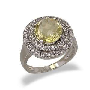  Ladies Diamond & Lemon Quartz Ring in 14K White Gold(TCW 3 