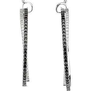   White Gold Double Hoop Earrings with Black and White Diamonds Jewelry