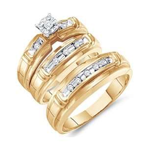  Diamond Engagement Rings Set Wedding Yellow Gold Men Lady 