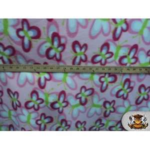  Fleece Fabric Printed Insects *BUTTERFLY PINK* Fabric By 