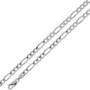  14K Solid White Gold Figaro Chain Necklace 4.9mm (3/16 in 