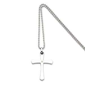 Stainless Steel 14k Gold With 2pt Diamond Cross Pendant Necklace   22 