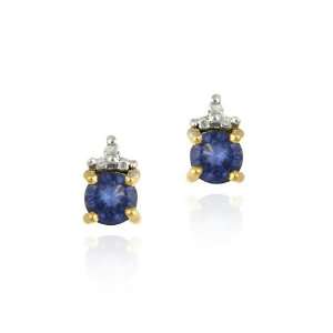   Gold over Sterling Silver Tanzanite CZ & Diamond Accent Stud Earrings
