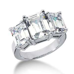  6 Ct Diamond Engagement Ring Emerald Prong Three Stone 14k 