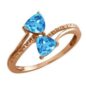   16 Ct Trillion Swiss Blue Topaz Rose Gold Plated Argentium Silver Ring