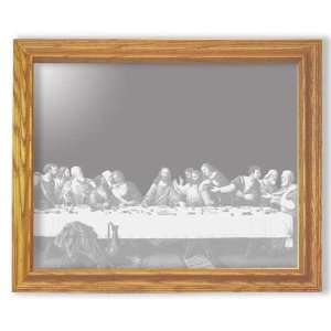 Christian Wall Decor   Etched Mirror in Solid Oak Frame  