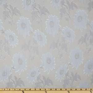 44 Wide Jacquard Silk Chiffon Flowers Blue/Grey/White Fabric By The 