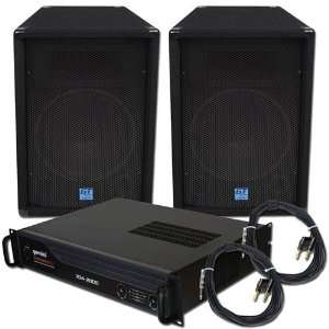  2000 Watt Amp With 2 Speakers & Cable Package PA System 