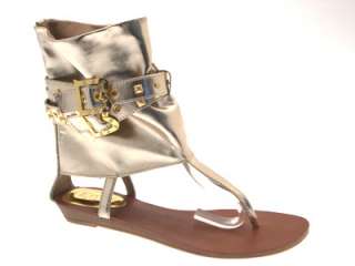 WOMENS ANKLE COLLAR GLADIATOR SANDALS CUFF GOLD 3   8  