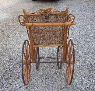 RARE~Antique Victorian Ornate Wicker Baby Carriage  