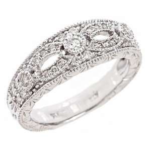 14k White Gold Diamond Wedding Anniversary Band Ring Vintage Style (0 