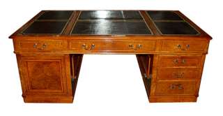 6667 French Antique Partners Desk w Black Leather Top  