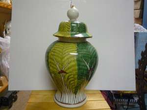 vintage china porcelain green yellow gold urn flower vase pot ginger 