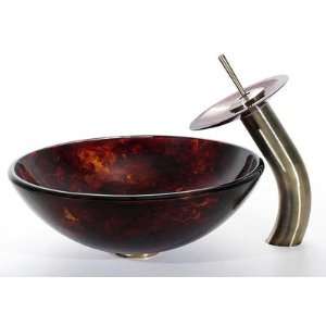   Fire Opal Glass Vessel Sink with PU MR Antique Brass
