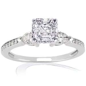  1 Ct Asscher Cut 3 Stone Petite Diamond Engagement Ring 