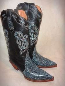 NEW Genuine FERRINI Black Blue Leather Python Western Cowboy Womens 