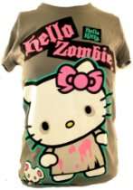 Hello Kitty Ladies T Shirt   Hello Zombie Walking Dead Kitty on Gray