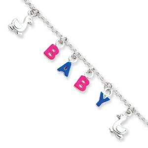  Sterling Silver Adjustable Enameled Baby Charm Bracelet Jewelry