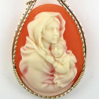 Mother Mary Baby Jesus Cameo Pendant 14K Rolled Gold Jewelry  