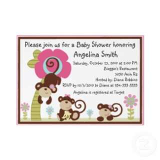 Melanie Monkey Girl Baby Shower Invitation invitation