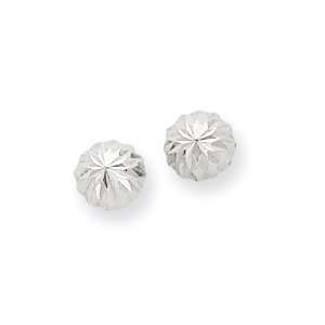  14k White Gold Polished & Diamond Cut Half Ball Post Earrings Jewelry