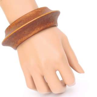 Natural Brown Retro Geometric Wooden Bangle Bracelet  
