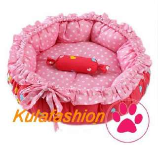 Cute Dog cat pet bed with Ruffles Rose Pink Print  