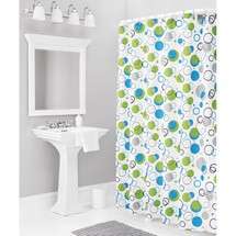 HOME TRENDS FABRIC SHOWER CURTAIN GALAXY GREEN BLUE  