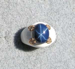   BLUE STAR SAPPHIRE CREATED GOLD PLATED NONPRECIOUS METAL ACC RING