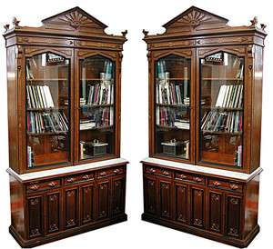   Pair of Antique 19th Renaissance Revival Breakfront Bookcases  