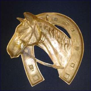 Brass Horse Head in Horseshoe Wall Plaque  