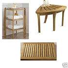 Grade A Teak Wood 3Pc Accessory Set Corner Stool + Shel