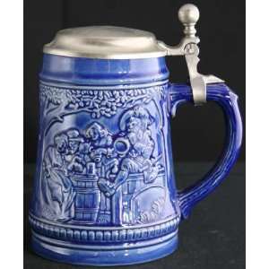 Vintage German Blue Barware Ceramic Beer Stein Gerz Drinkers Garden