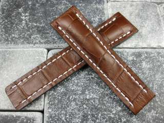 24mm Leather Strap Deployment Band for BREITLING Brown  