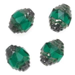  Czech Cathedral 10mm Art Deco Beads Emerald Silver Ends 