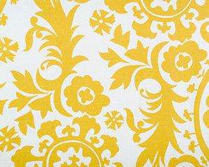 Pair curtain panels, Suzani yellow white UNLINED 84  