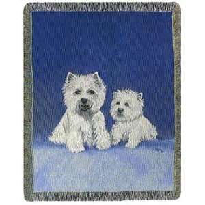 Westie West Highland White Terrier Dogs Cotton Tapestry Throw Blanket