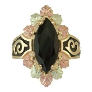  Ladies Antiqued Onyx Marquise Gold Ring Jewelry