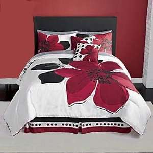   Blossom Comfort Set, White / Red / Black Queen Size