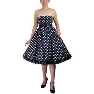  Black and White Polka Dot 80s Swing Dress with Bowknot 