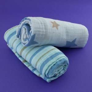   Stars & Stripes BOY   2 Pack, Organic Muslin Swaddling Blankets Baby