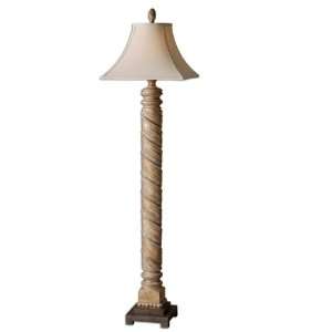   Bleached Gray and Rustic Bronze Ivory Linen Floor Lamp