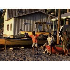  Children Standing by Fishing Boats at Anse La Raye, St 