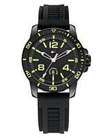 NEW Tommy Hiilfiger Watch, Mens Black Silicone Strap 42mm 1790847