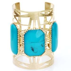  Unique Vintage Cuff Bracelet in Brass and Turquoise Tones 