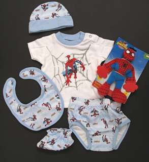   Spiderman BABY SHOWER DIAPER CAKE Outfit Plush Bib Hat Set  